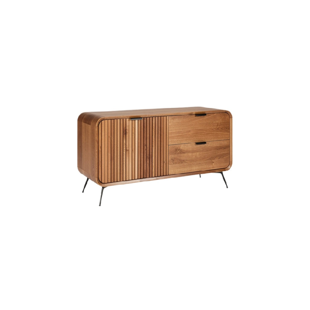 Modern Wooden Sideboard with Slatted Doors and Metal Legs